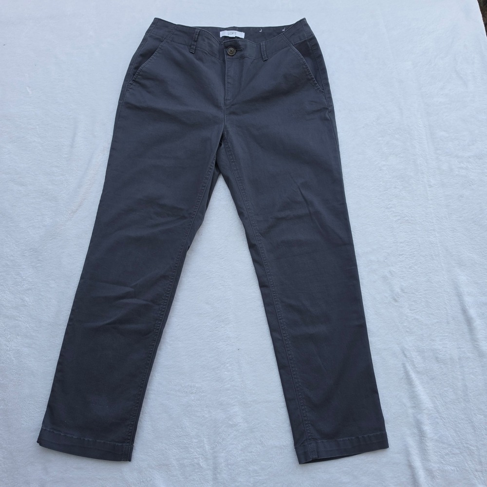 Loft The Monroe Slim Pants Womens 4 Charcoal Gray Stretch Cotton Chino Trousers